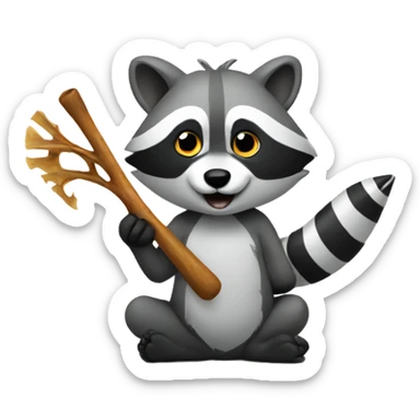 Raccoon holding fishbone sticker
