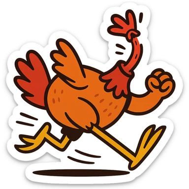 headless chicken running, cartoon style, exaggerated motion sticker