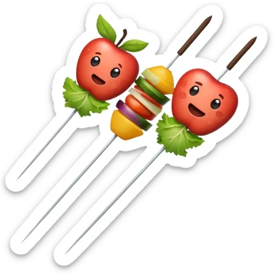 minimalist iOS style Apple emoji of a skewer of meat and vegetables sticker