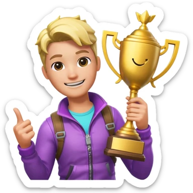 Fait moi une miniature YouTube avec un soin fortnite qui tien un tropher sticker