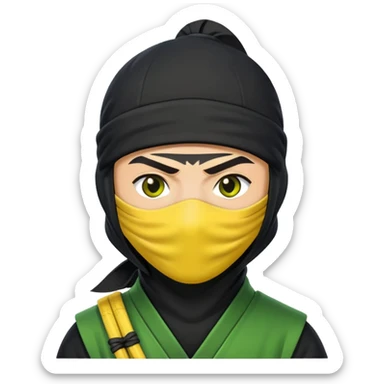 a Ninja looking confident  , in yellow green and black merged colors ,
 make it like sticker sticker