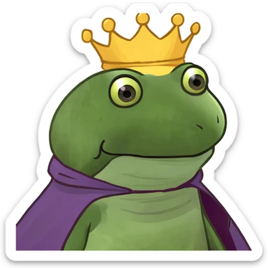 bufo the king wearing a purple cape and gold crown sticker
