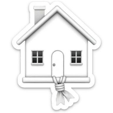 simple emoji icon of a house tied into a small knot, minimal, clean lines, single color, white background sticker