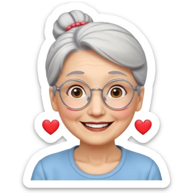 very old lady grandma wearing glasses gentle smile silver hair in a bun emoji sticker