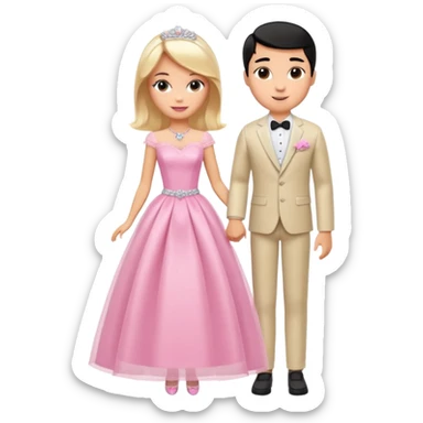 pretty light blonde girl barbie wedding to boy nerd with short black hair and tan skin sticker