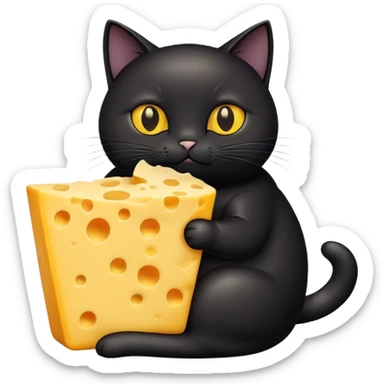 FAT BLACK CAT EATING CHEESE sticker