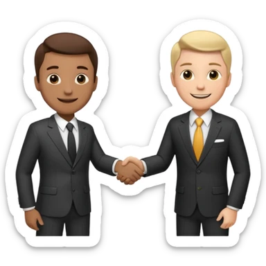 2 business people ahnd shaking close to the camera with moeny coming out of the handshake sticker