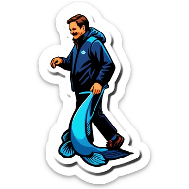 Someone walking their fish sticker