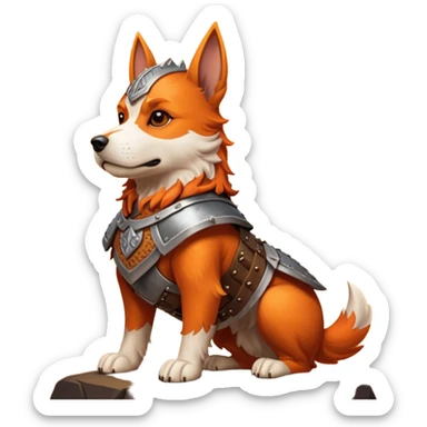 valorous Viking dog in Valhalla, detailed armor, heroic pose, glowing sky sticker