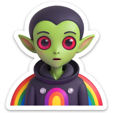 gay EMO alien with expressive features, rainbow accents, dark clothing, vibrant and moody scene conveying LGBTQ+ pride and emo subculture, dark red background sticker