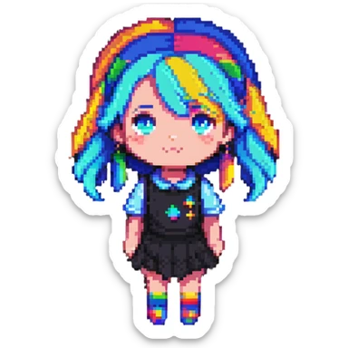 pixel art of a simple and colorful girl sticker