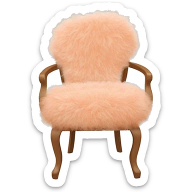 Chair with peach Mongolian curly fur seat with a vintage peach and white floral back and a natural wood frame sticker