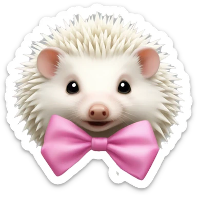Albino hedgehog with a pink bow on their head sticker