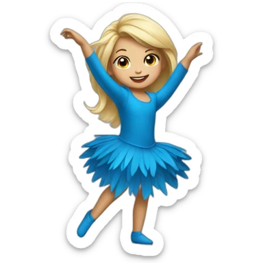 little blonde girl dancing in a blue bird costume sticker