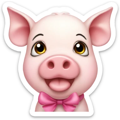 a cute pig with a pink bow on both ears sticker