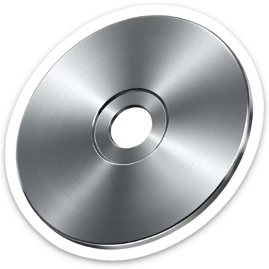 metallic disc emoji, brushed chrome surface, clean geometry, futuristic minimal 3D style, isolated on white sticker