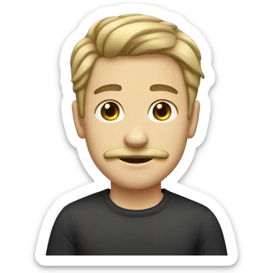 dark blonde boy, mustache, chin hair, middle part,  sticker