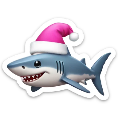 pink shark with christmas hat sticker