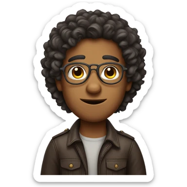 indian looking male with aviator type specs having curly hair and bear sticker
