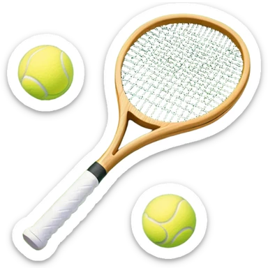A detailed tennis racket resting on lush green grass beside a bright yellow tennis ball. The scene captures the essence of classic lawn tennis, with a crisp and clean background emphasizing the elegance and tradition of the sport sticker