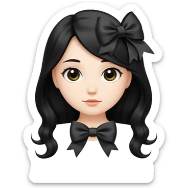 cute round face with long black silk hair and a bow on the side sticker