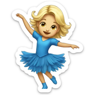 little blonde girl dancing in a blue bird costume sticker