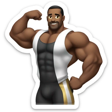 Bodybuilder is showing off his shoulder sticker