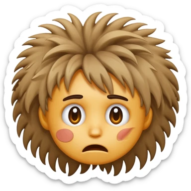 cartoon face with wild messy hair looking frustrated playful emoji style sticker