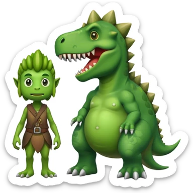 Dinosaur emoji standing next to a troll sticker