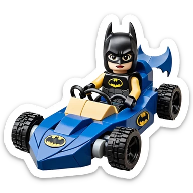 full size real-appearance road racing sexy buxom Batman’s feminine midnight-colored tight outfit sixty’s tv show dark stealthy accurate sporty safe plush deluxe Lego off-road pursuit drifting car lexus (black hair,reclining and relaxed torso and shoulders back against seat) rallycross kart  sticker