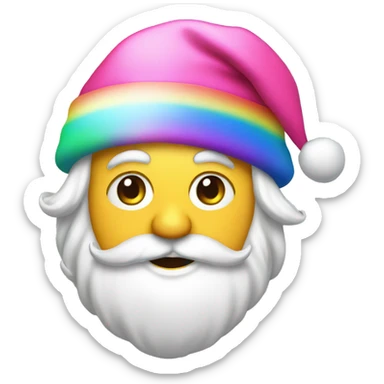 Santa with pink Christmas hat and rainbow on the background  sticker