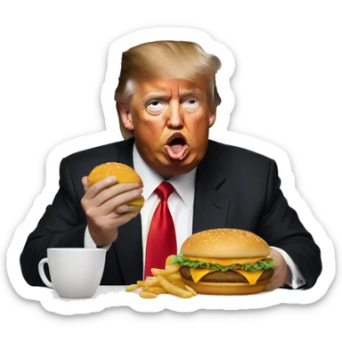Donald trump eating McDonalds with Jesus sticker