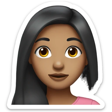 Girl with long black hair and medium skin tone with eyelashes sticker