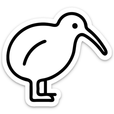 New Zealand inspired icon featuring a stylized kiwi bird, clean lines, minimal color, modern icon style sticker