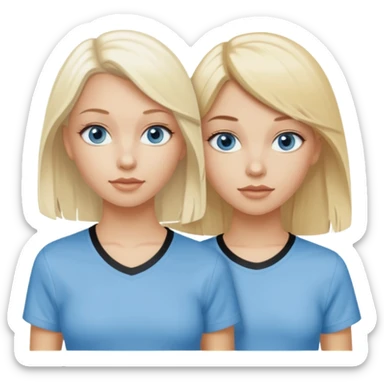 2 caucasian girls, one bleach blonde, then other a slightly darker shades of blonde. both grayish blue eyes. lighter blonde has a skater-y2k aesthetic and the dark blonde has a y2k-coquette aesthetic sticker