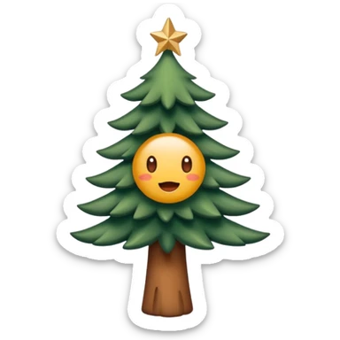 Un emoji représentant un petit sapin stylisé, sans bouche, avec deux grands yeux de biche brillants couleur cannelle. Style minimaliste, mignon et expressif, comme un sticker ou un emoji moderne. Fond parfaitement transparent, haute qualité, bien centré. sticker