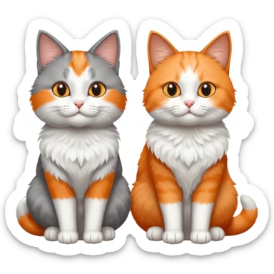 a realistic looking very fluffy grey and white cat with grey legs and white paws, sitting next to another cat sticker