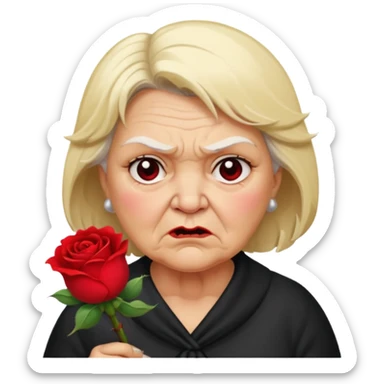 fat old lady holding a rose with blonde hair and an angry expression sticker