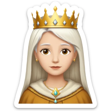 Queen with straight white hair – golden crown, brown robe sticker
