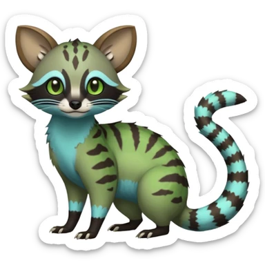 Rare realistic cool cute epic aesthetic colorful Amaura-Bayleaf-Civet-Genet-species-Fakemon-hybrid-creature, with markings, full body sticker