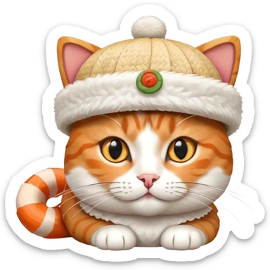 cat wearing a hat made out of sushi sticker