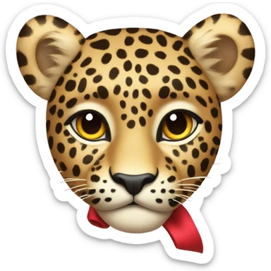 A leopard with a bow sticker