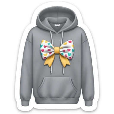 a gray oversized hoodie with a bow print on the chest sticker