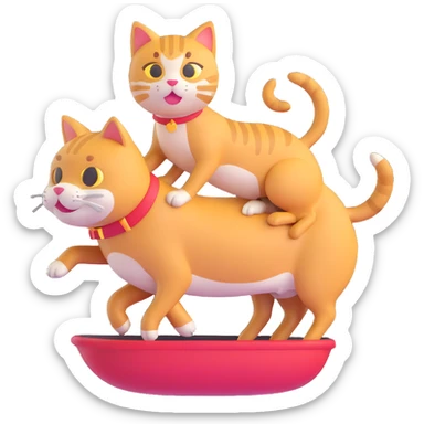 cat riding a dog, 3D emoji style sticker