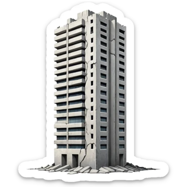 A high-rise building that is cracking and collapsing sticker