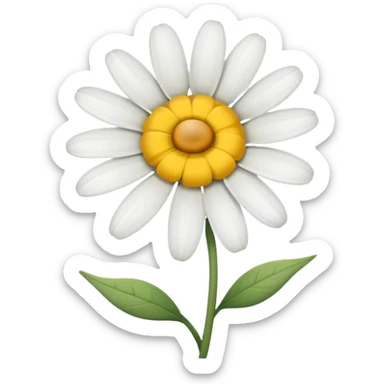 a single daisy flower with white petals and yellow center, simple and cheerful sticker