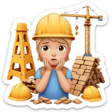small child looking at a toppled construction set, sad expression, apple style emoji sticker
