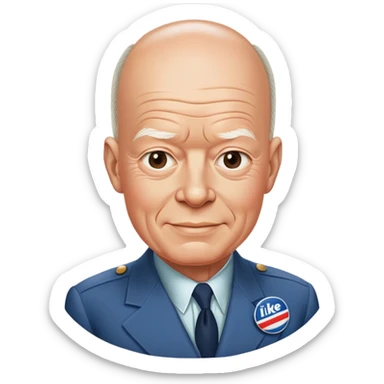 Eisenhower with his famous 'I Like Ike' campaign button and friendly expression sticker