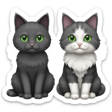 one dark grey and white cat and one completely solid dark grey cat with green eyes and only white paws sticker