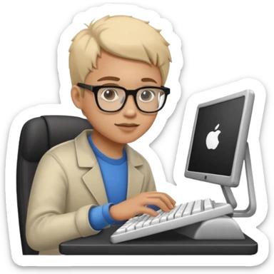 young programmer, focused, typing on keyboard sticker